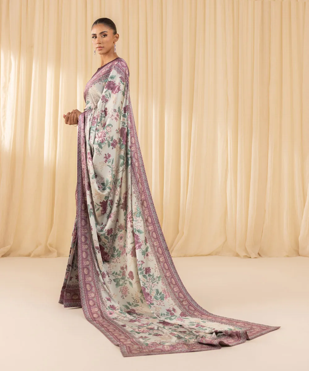 3 Piece -  Printed Satin Saree