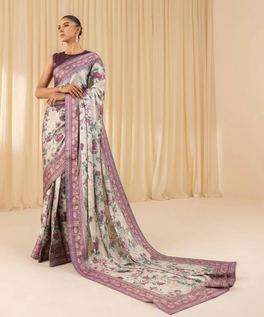 3 Piece -  Printed Satin Saree