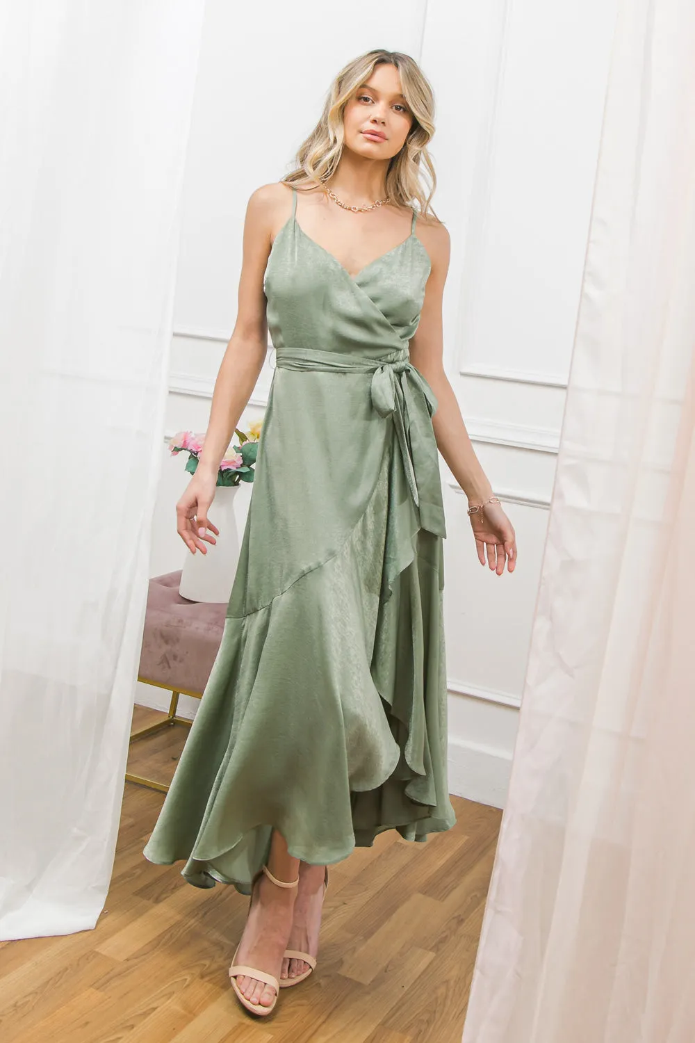 ALWAYS WANDERING WOVEN SATIN MIDI DRESS