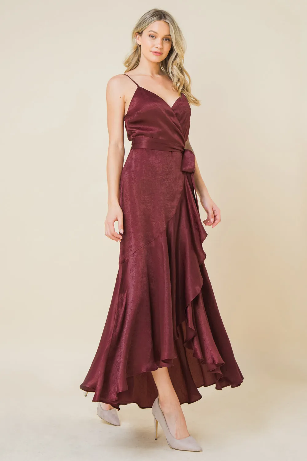 ALWAYS WANDERING WOVEN SATIN MIDI DRESS