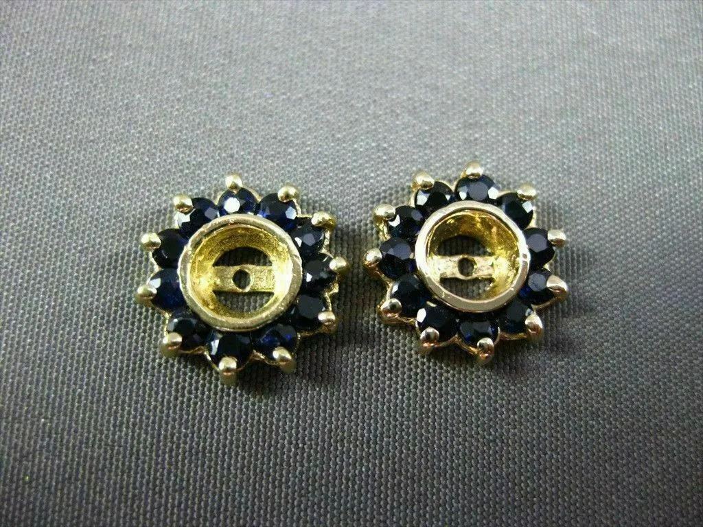 ANTIQUE .48CT AAA ROUND SAPPHIRE 14KT YELLOW GOLD EARING JACKETS 11mm #20877