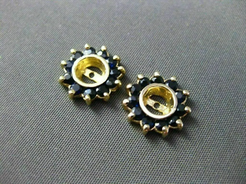 ANTIQUE .48CT AAA ROUND SAPPHIRE 14KT YELLOW GOLD EARING JACKETS 11mm #20877