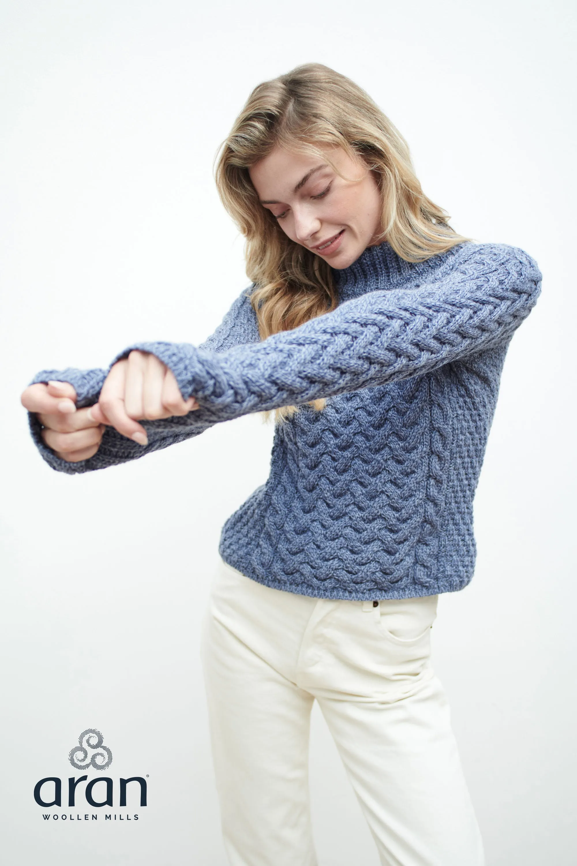 Aran Crew Neck Sweater | Denim