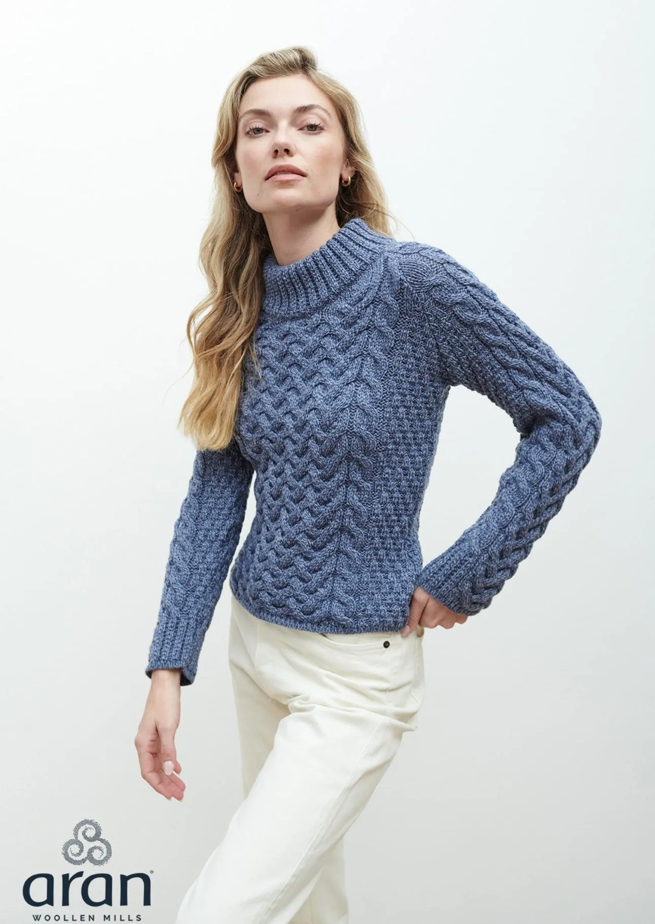 Aran Crew Neck Sweater | Denim