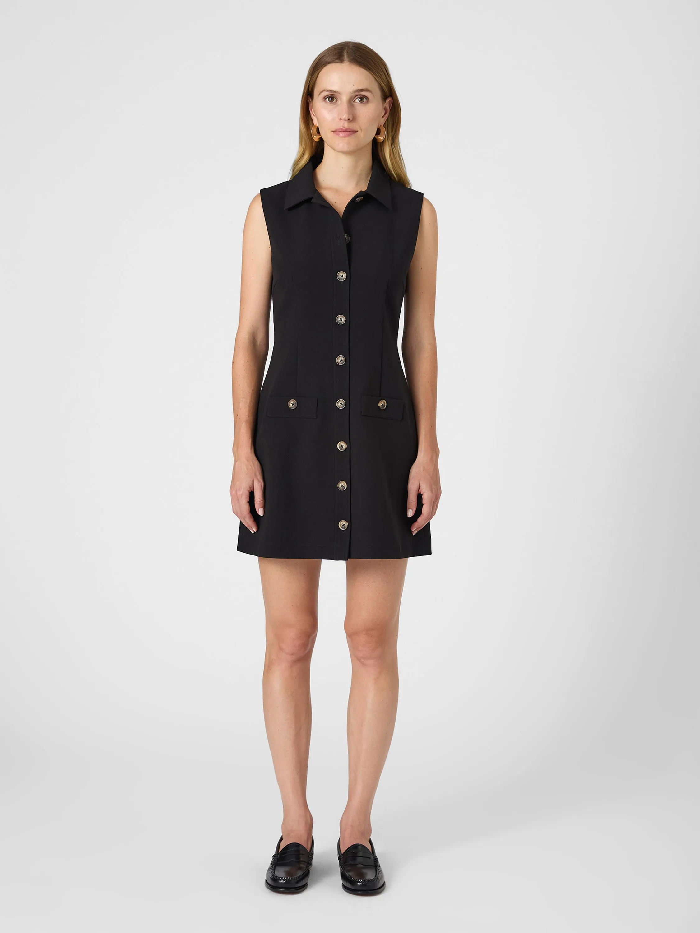 Azra Twill Sleeveless Button Down Dress