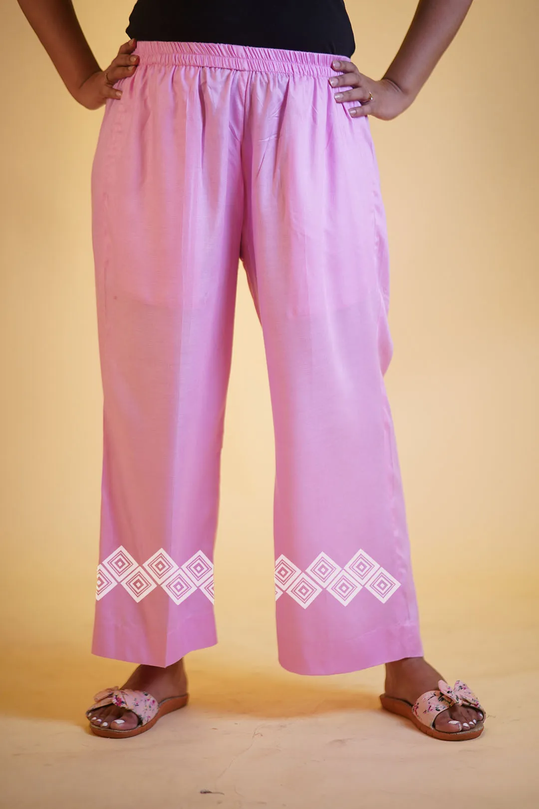 BabyPink PrintedPalazzoPants - Tetris