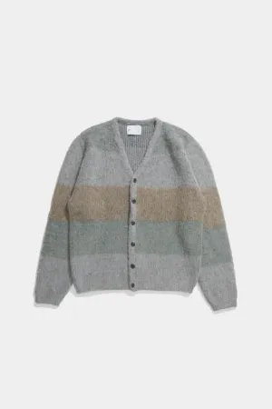 Band Neck Cardigan - Sage Stripe