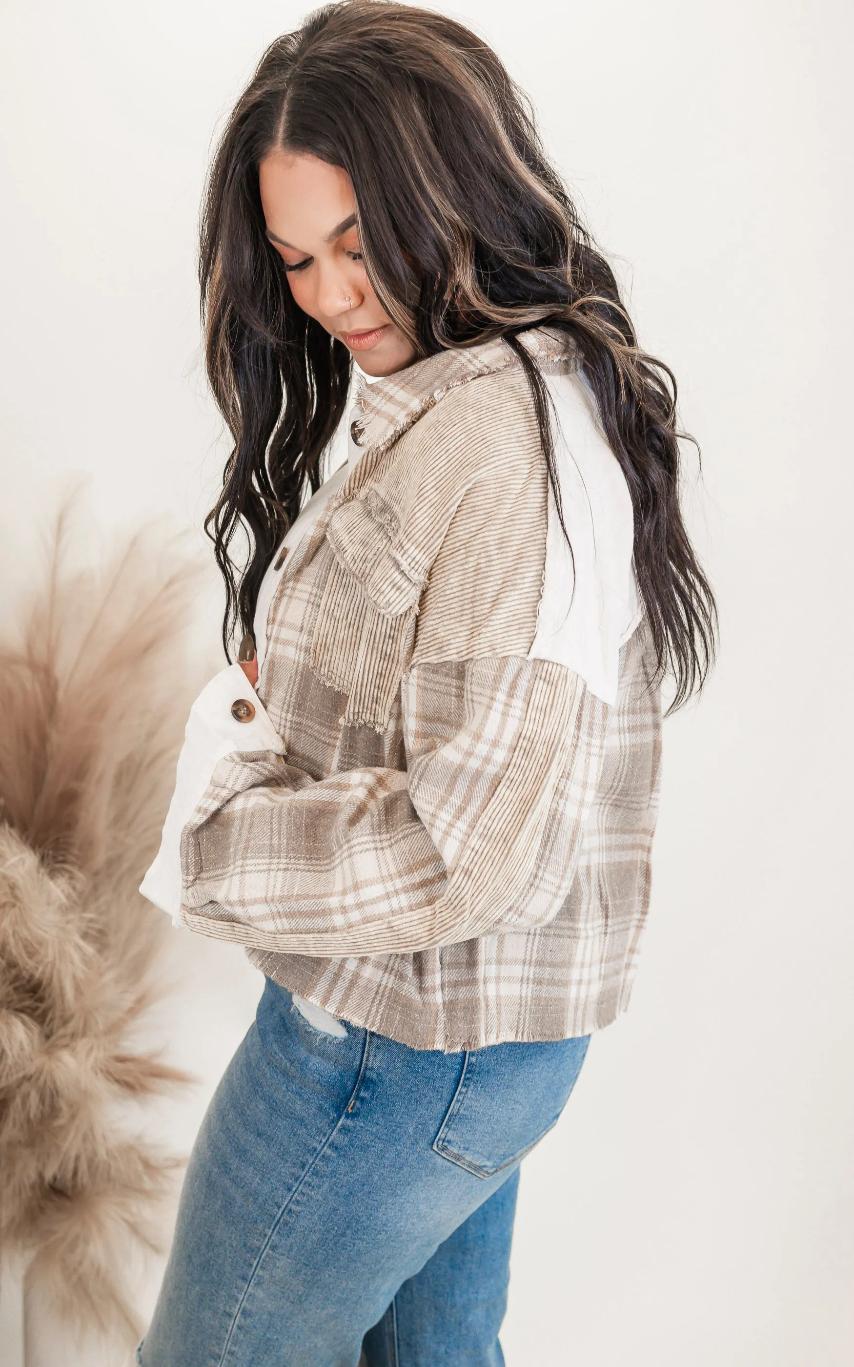 Beige Plaid Button Front Shirt - Oli & Hali - Final Sale