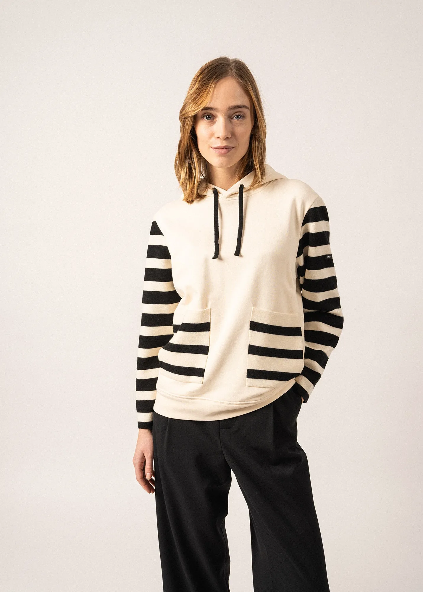 BLIZZARD - Hoodie in Wool and Cotton for Women by Isabelle Ballu (IVORY / BLACK)