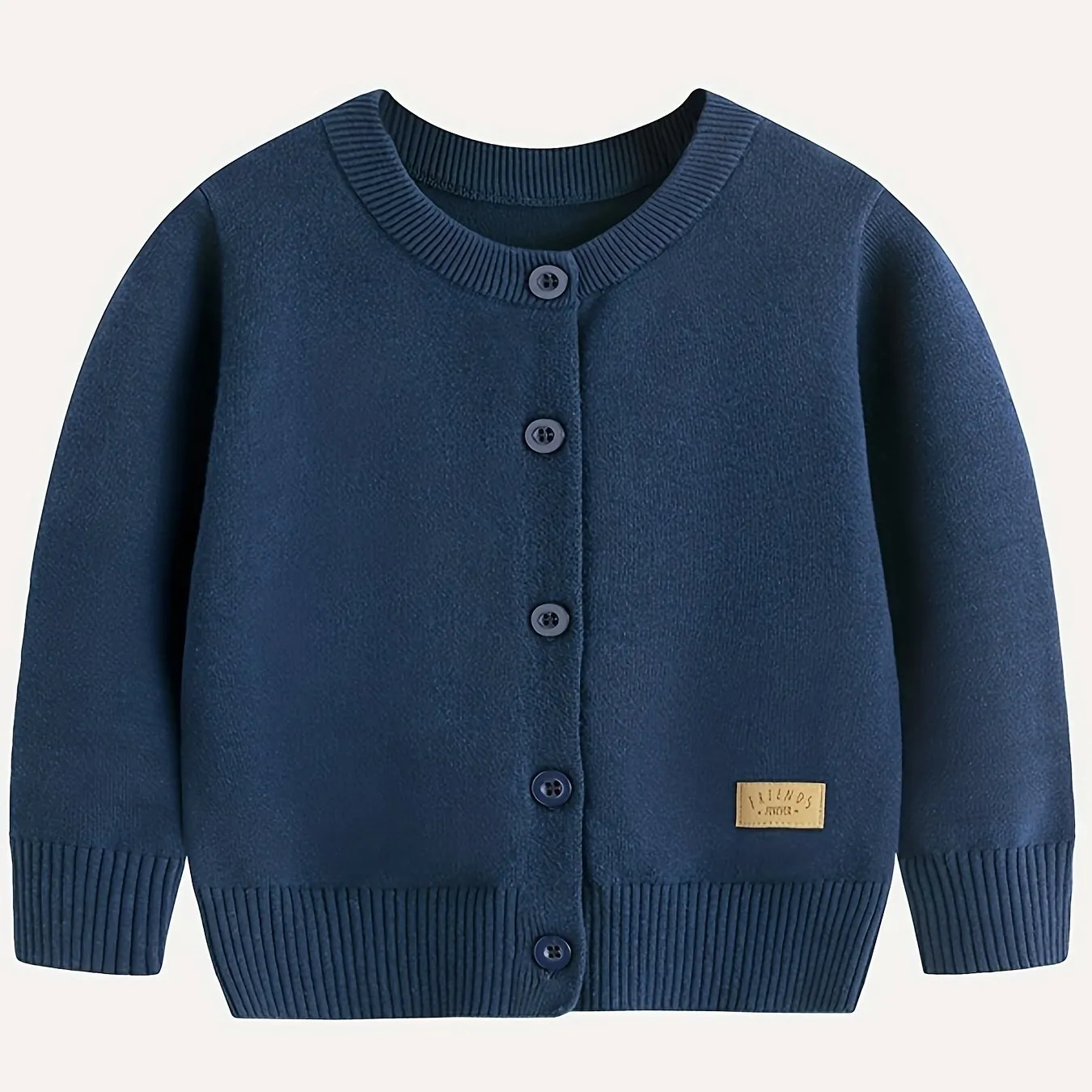 Boys Knit Cardigan, Preppy Style Long Sleeve Crew Neck Top For Fall/Winter