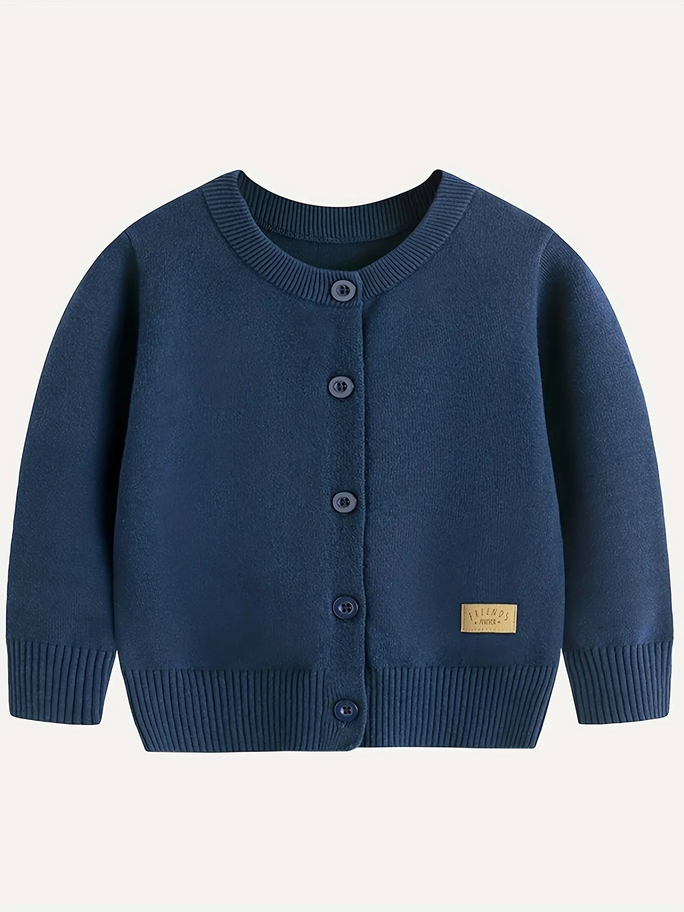 Boys Knit Cardigan, Preppy Style Long Sleeve Crew Neck Top For Fall/Winter