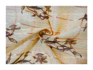 Brown Checks And Flower Print Cotton Fabric