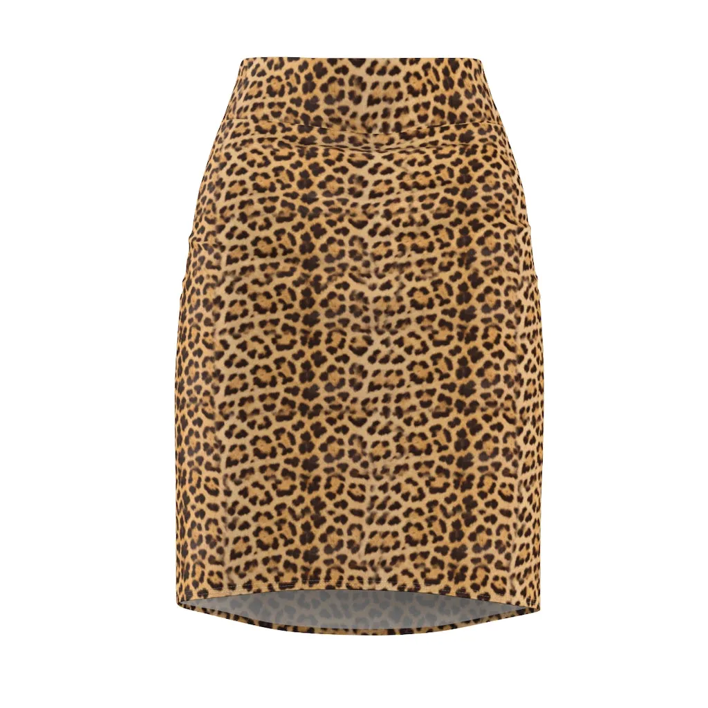 Brown Leopard Women's Pencil Skirt, Best Designer Animal Print Ladies Stretchy Skirt- Made in USA