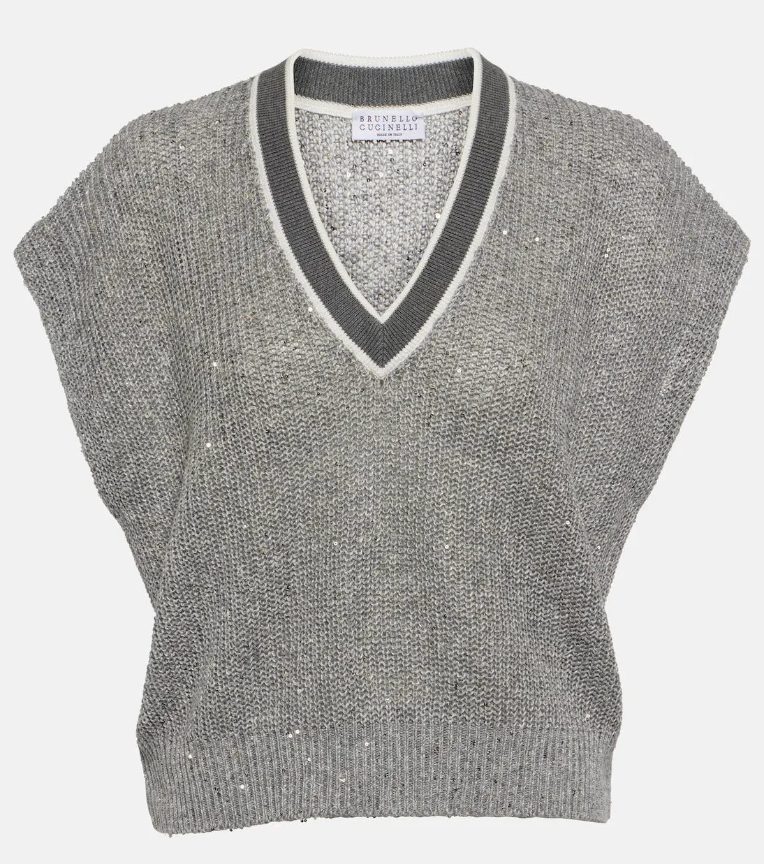 Brunello Cucinelli linen blend sweater vest, gray