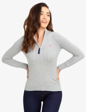 CABLE KNIT SWEATER WITH QUARTER ZIP