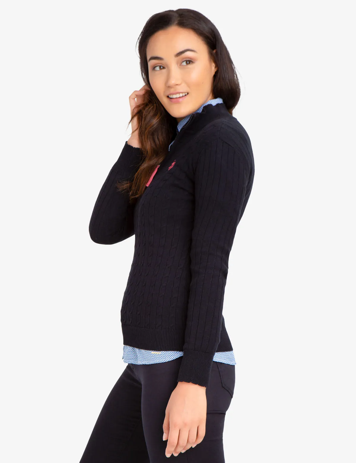 CABLE KNIT SWEATER WITH QUARTER ZIP