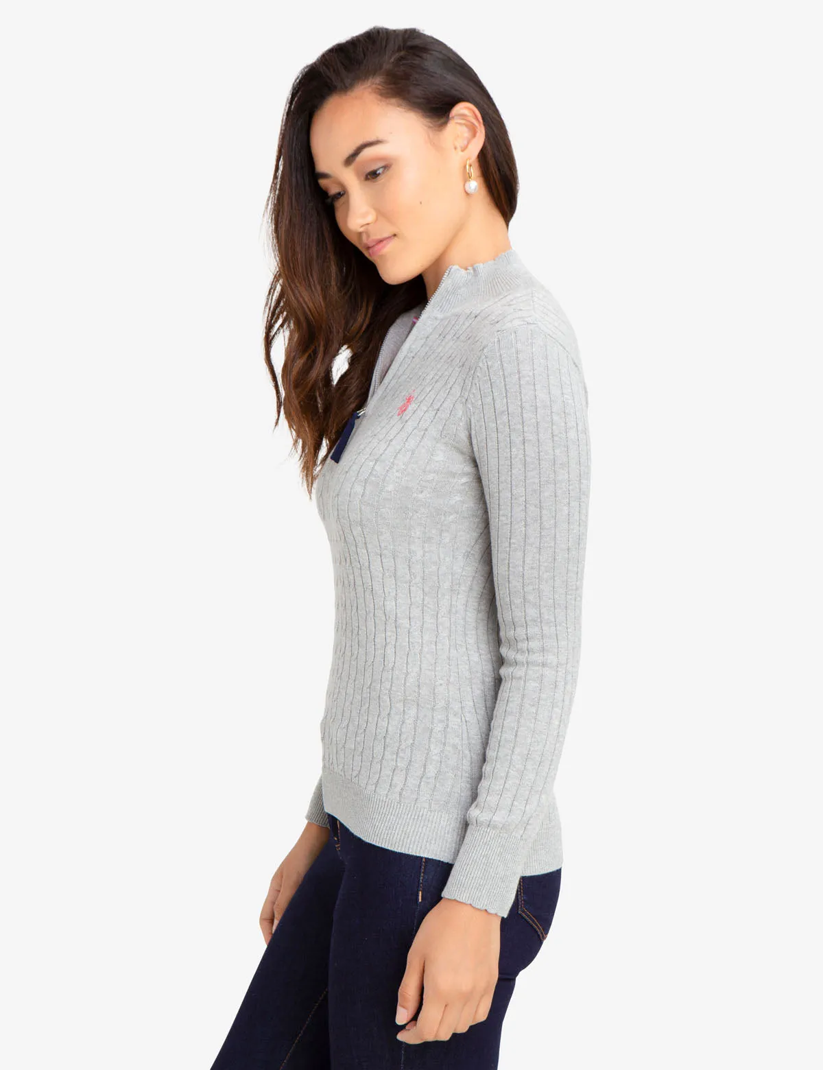 CABLE KNIT SWEATER WITH QUARTER ZIP