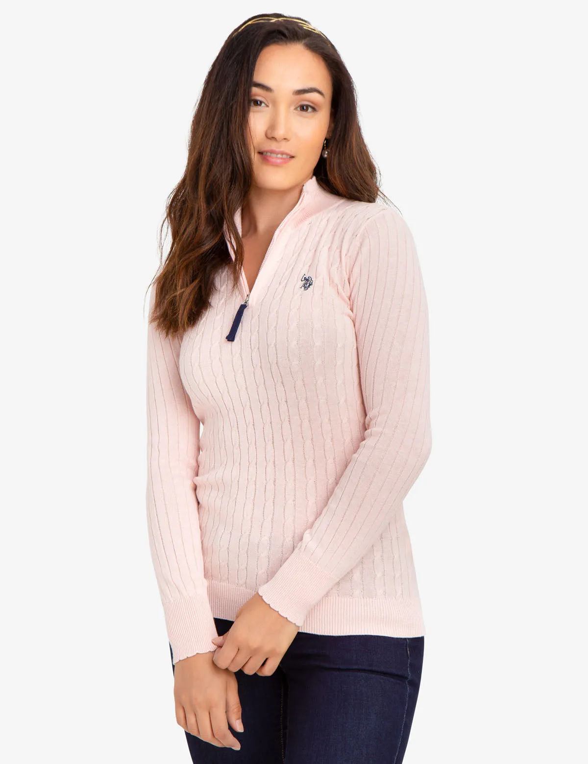 CABLE KNIT SWEATER WITH QUARTER ZIP