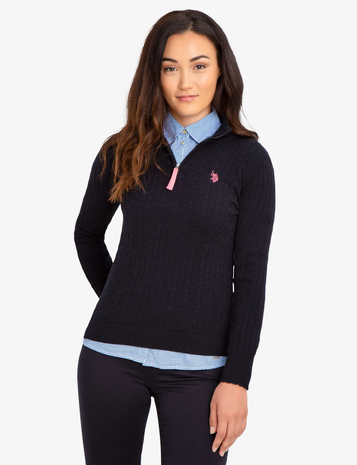 CABLE KNIT SWEATER WITH QUARTER ZIP