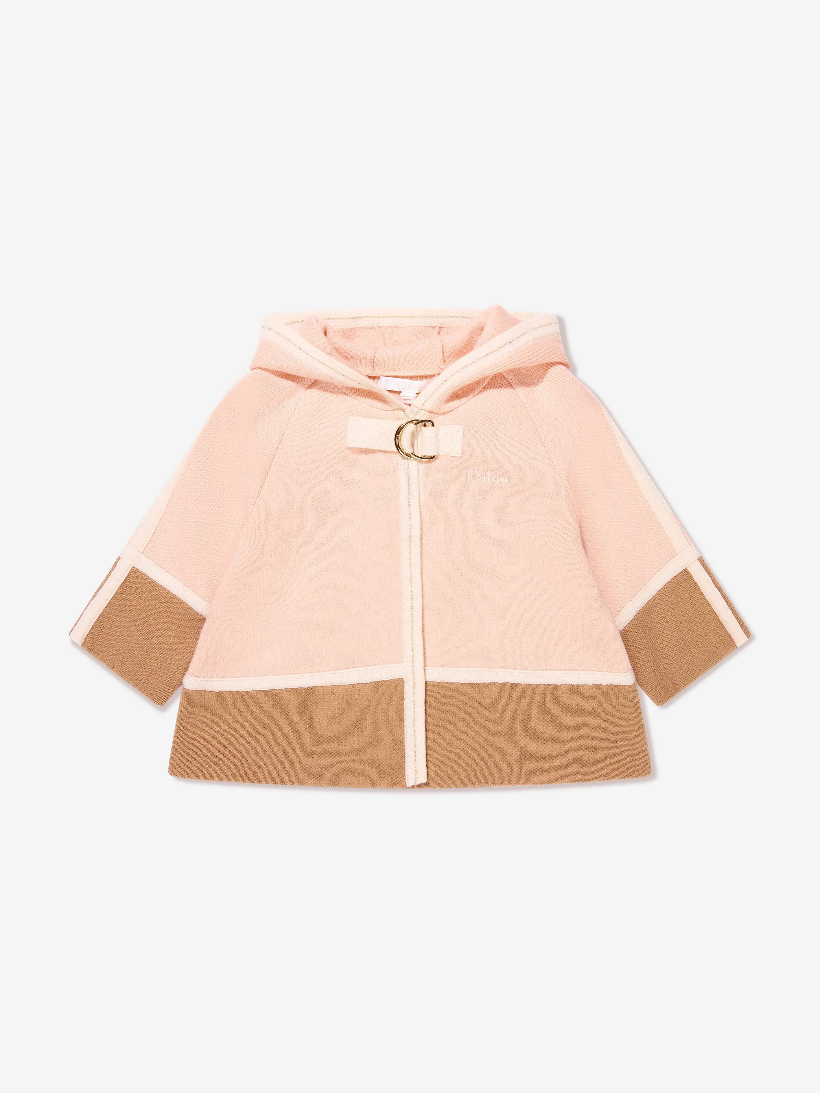 Chloé Baby Girls Two-Tone Knitted Coat in Pink