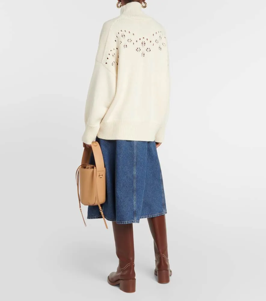 CHLOÉ wool pointel sweater, white