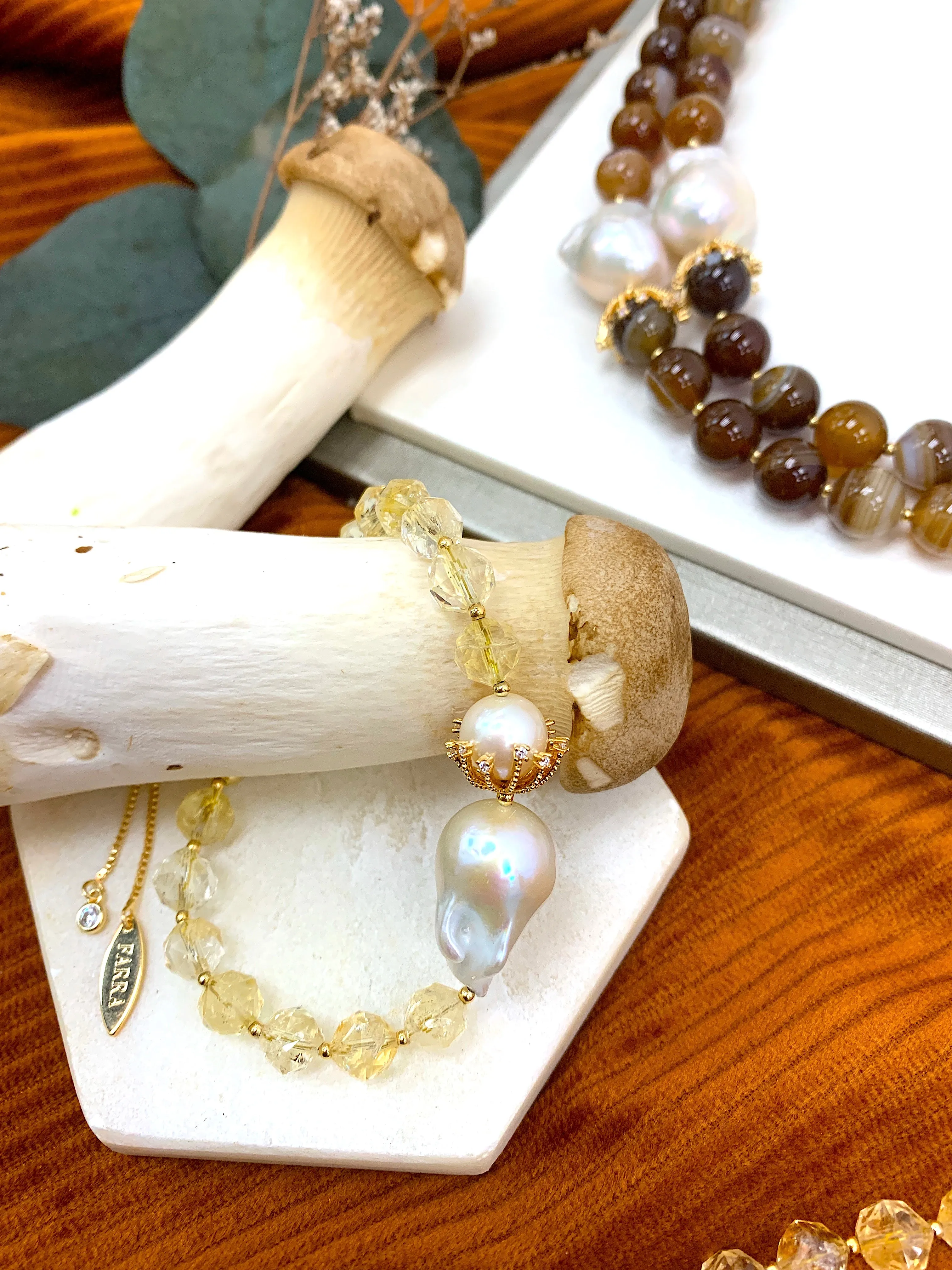 Citrine With baroque Pearls Adjustable Bracelet HB003