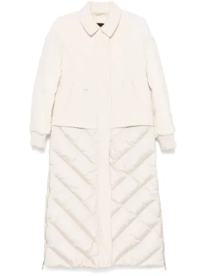 Cream White Padded Wool Blend Coat