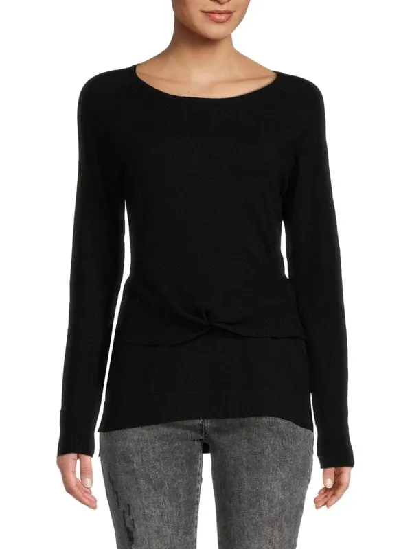 Donna Karan Twist Front Tunic Sweater, Black