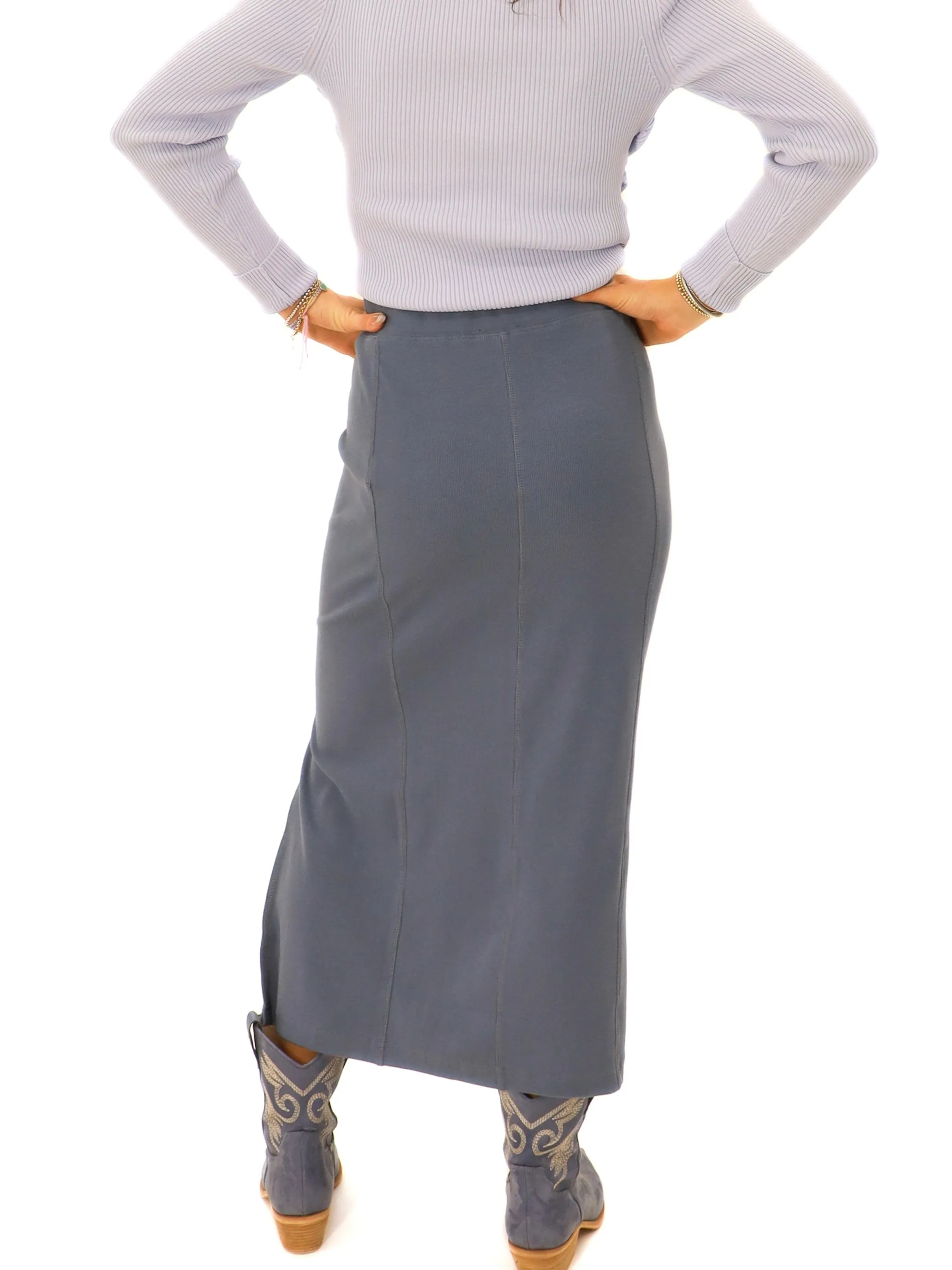 Dusty Blue Pencil Midi Skirt