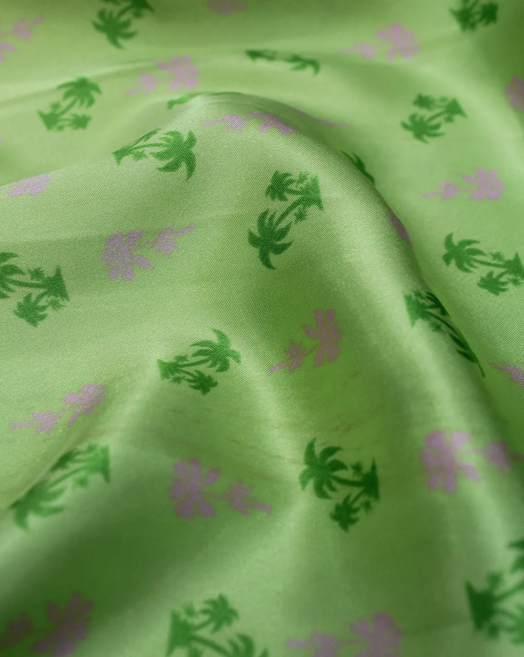 GREEN LEAF DESIGN POLYESTER SATIN PRINTED FABRIC