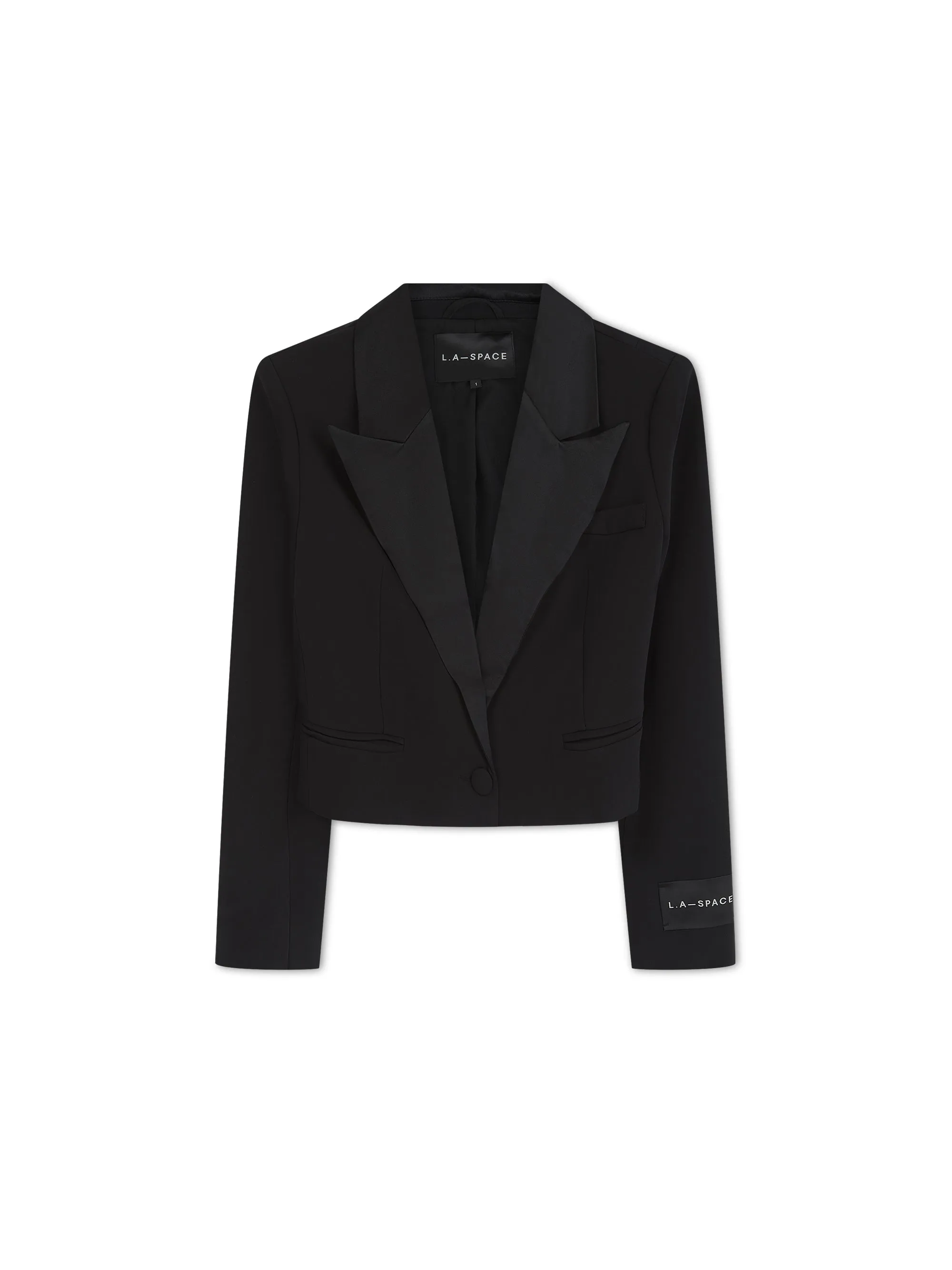 'HARLOW' CROPPED TUXEDO BLAZER BLACK