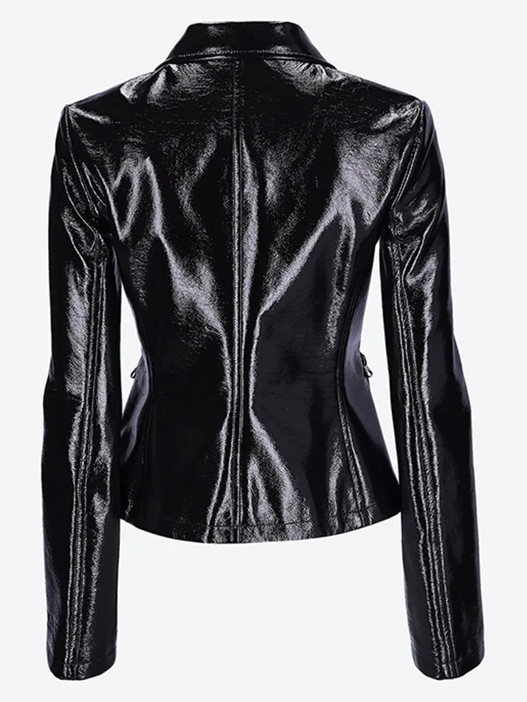 Iconic zipped vinyl biker jacket