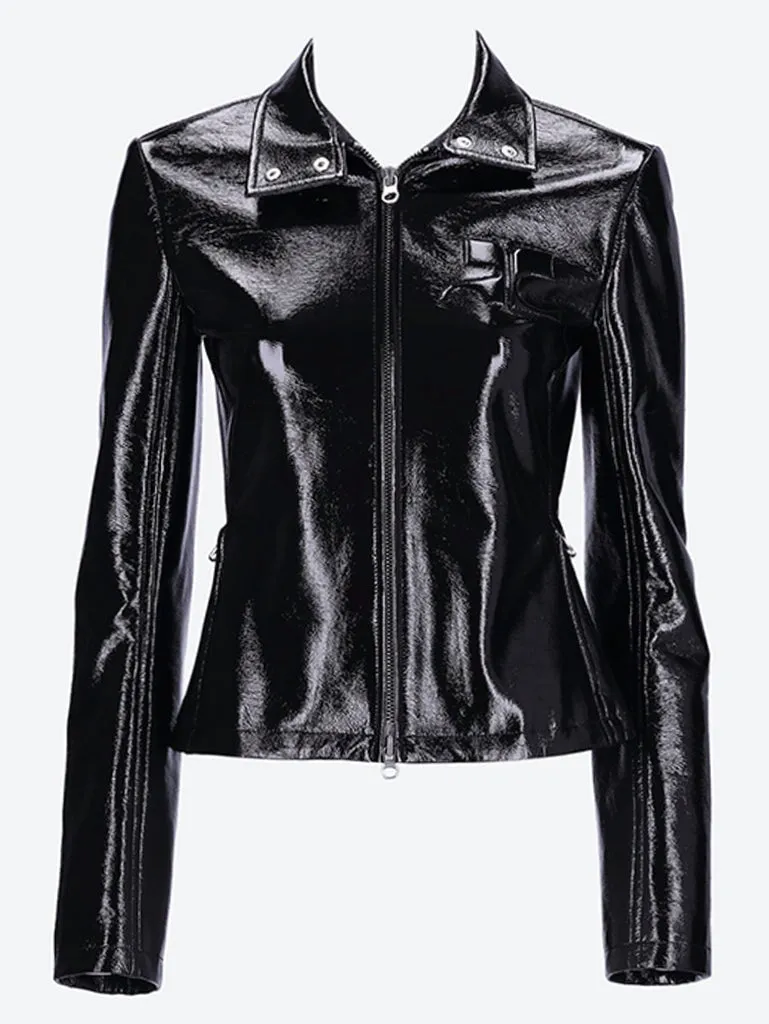 Iconic zipped vinyl biker jacket