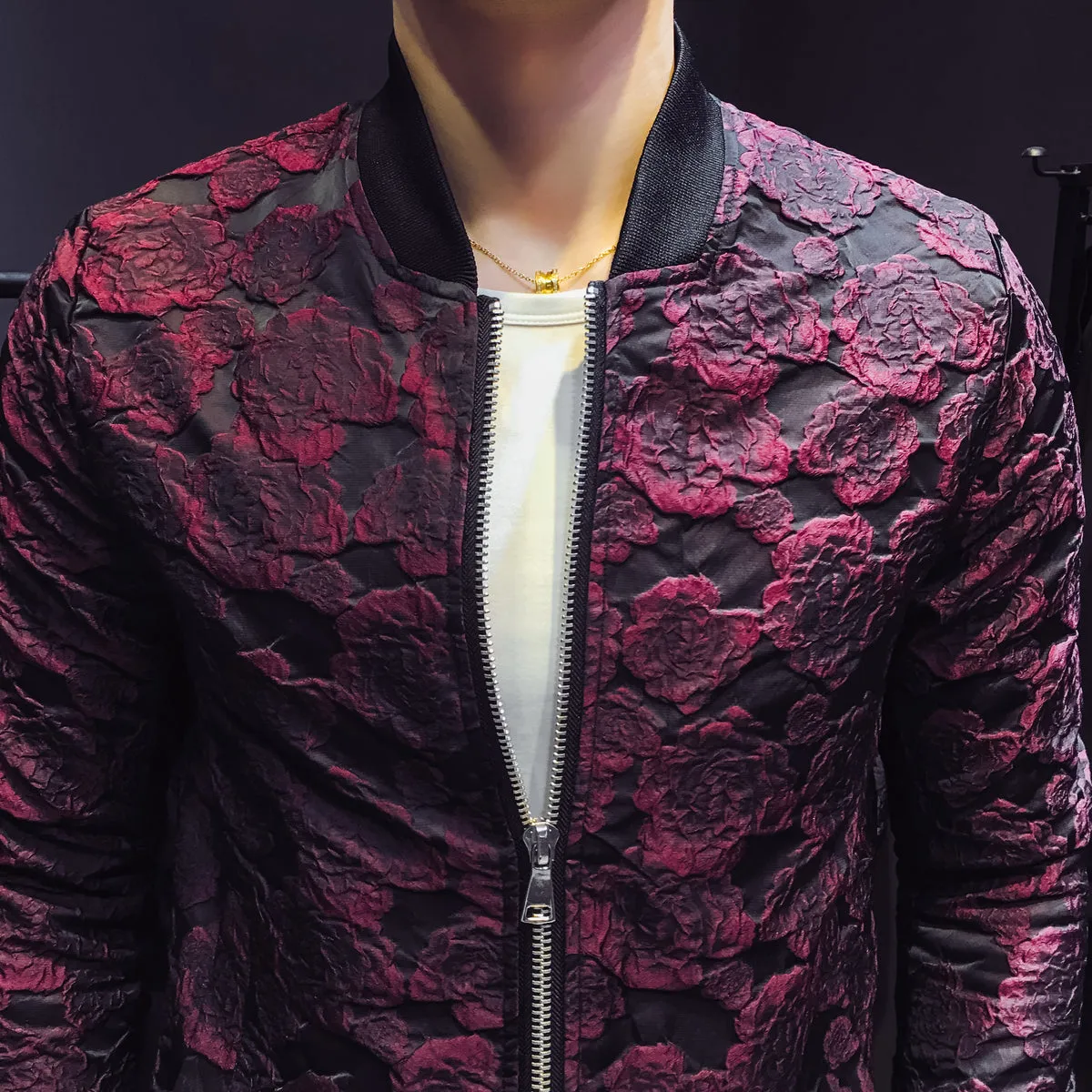 Jacquard Floral Men Slim fit Bomber Jackets