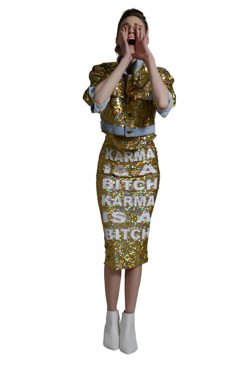 Karma Is A B*tch Sequin Pencil Skirt