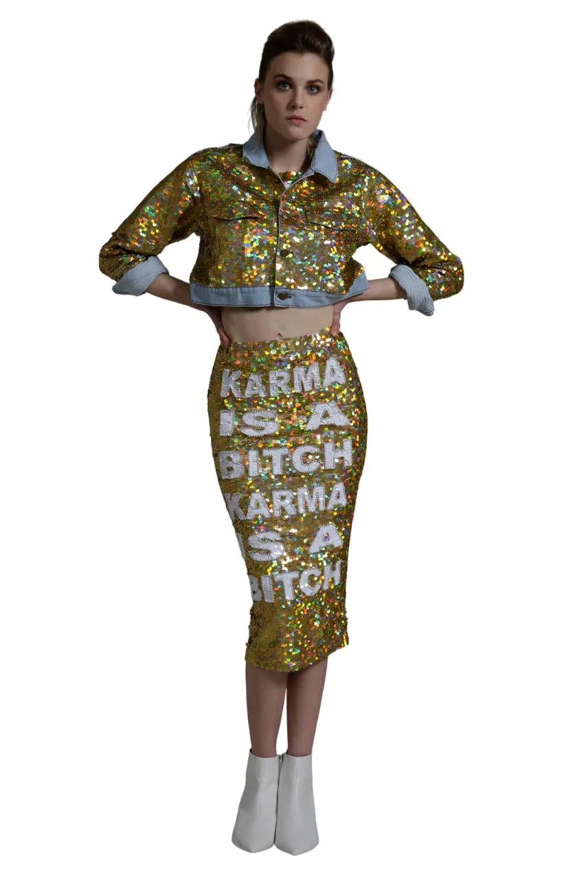 Karma Is A B*tch Sequin Pencil Skirt