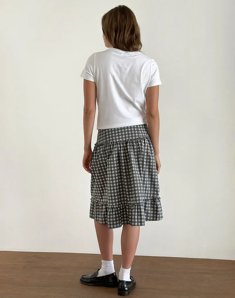 Kasya Midi Skirt in Tonal Gingham Black and Grey