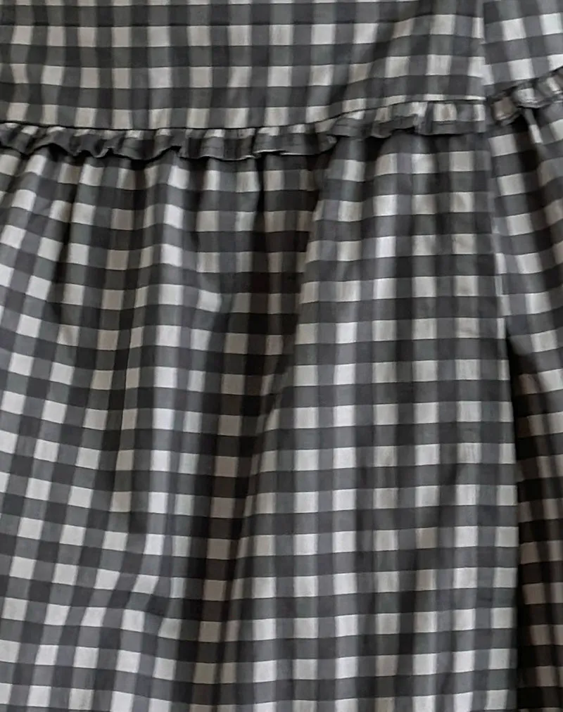 Kasya Midi Skirt in Tonal Gingham Black and Grey