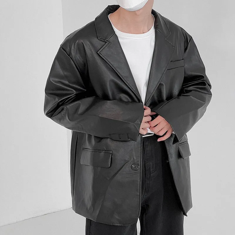 [Korean Style] 2 Colors Oversized Faux Leather Jackets