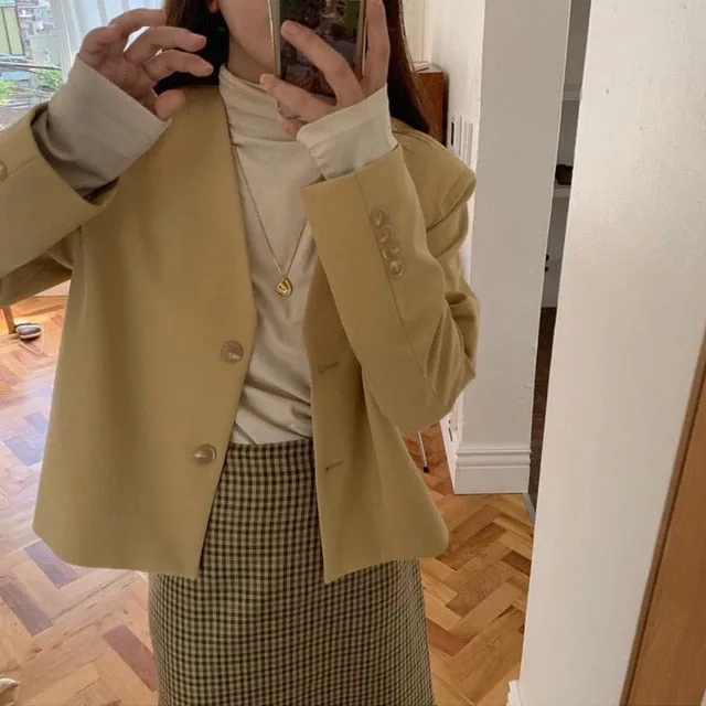 [Korean Style] Corn Bread Single Breasted Cropped Blazer