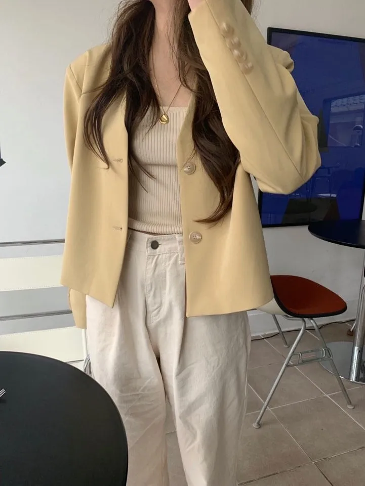 [Korean Style] Corn Bread Single Breasted Cropped Blazer