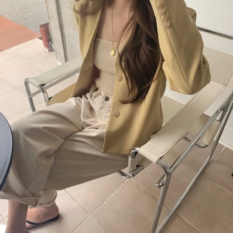 [Korean Style] Corn Bread Single Breasted Cropped Blazer