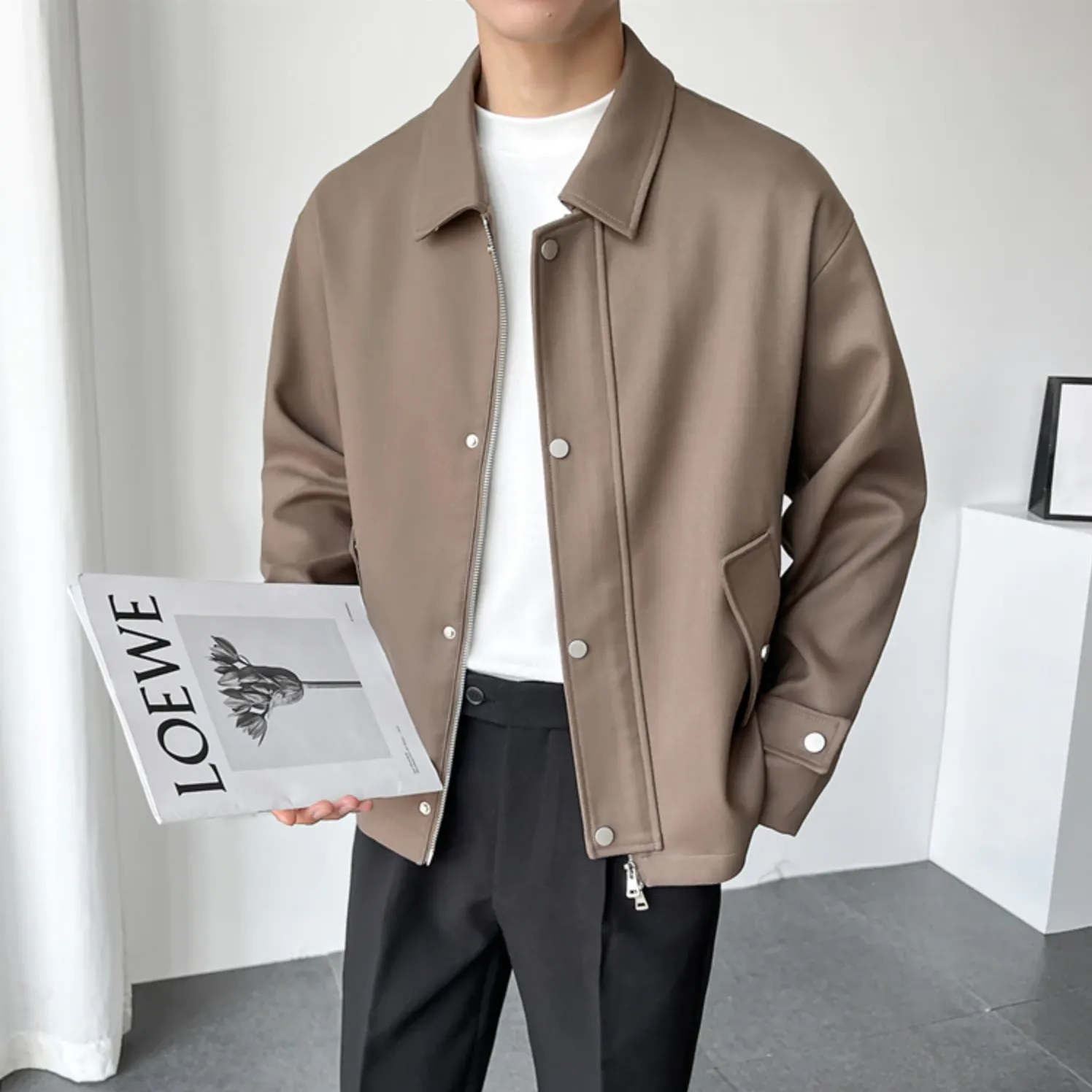 [Korean Style] Khaki/Black Casual Lapel Collar Jackets