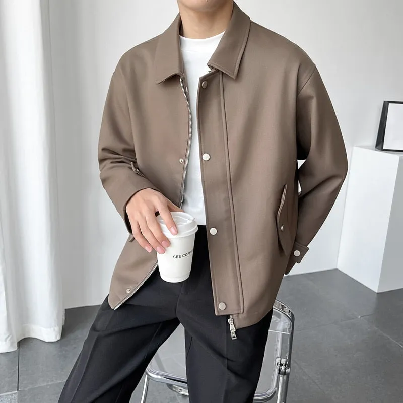 [Korean Style] Khaki/Black Casual Lapel Collar Jackets