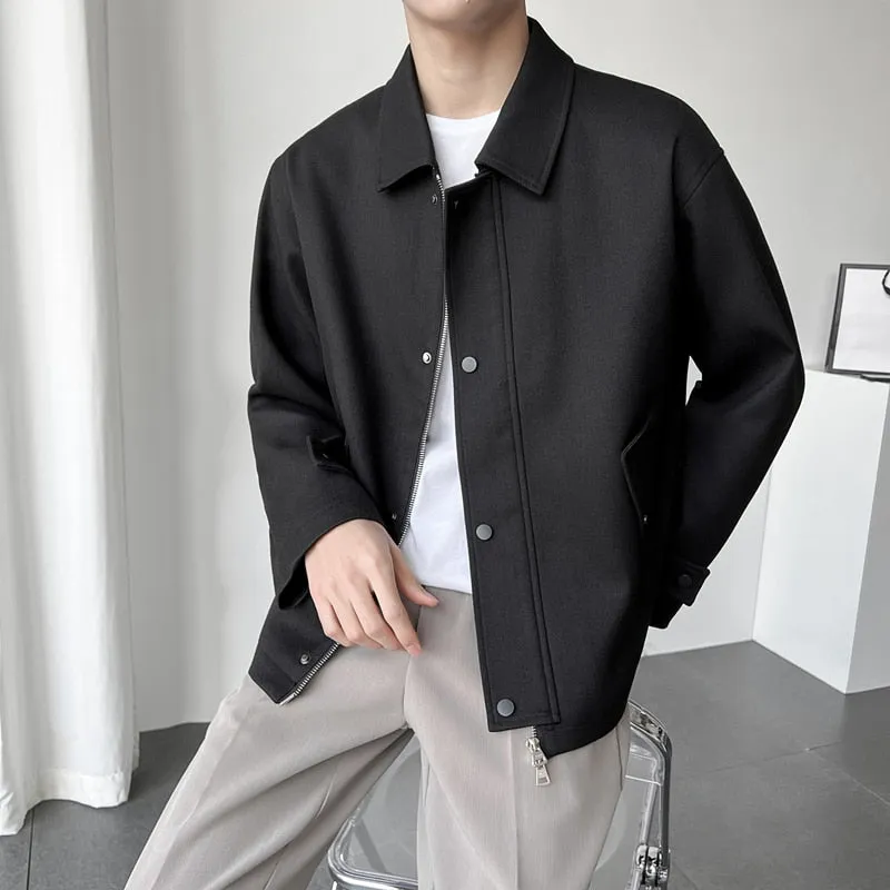 [Korean Style] Khaki/Black Casual Lapel Collar Jackets