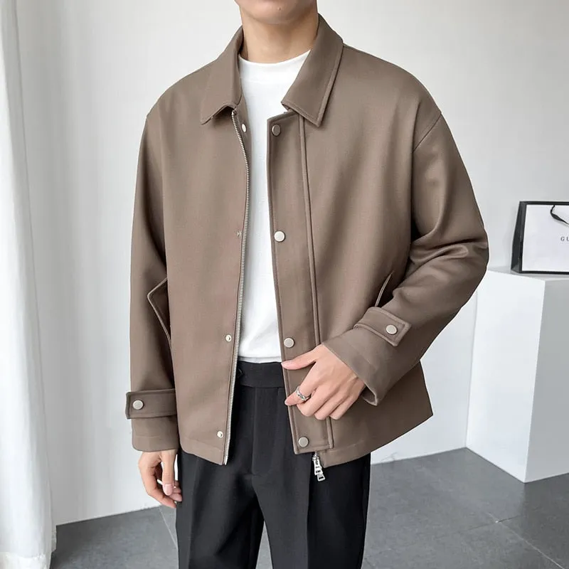 [Korean Style] Khaki/Black Casual Lapel Collar Jackets