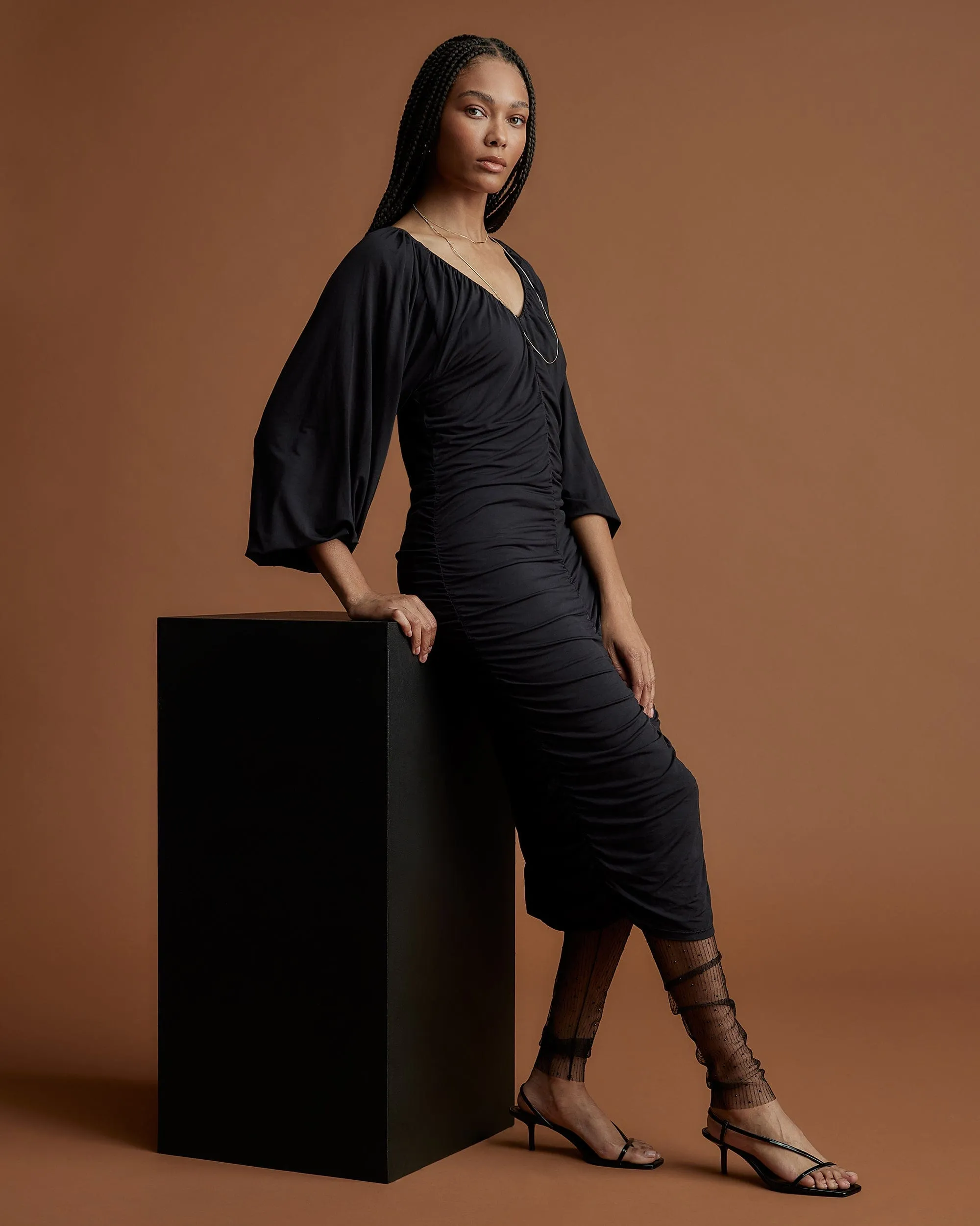 Laini V-Neck Drape Midi Dress