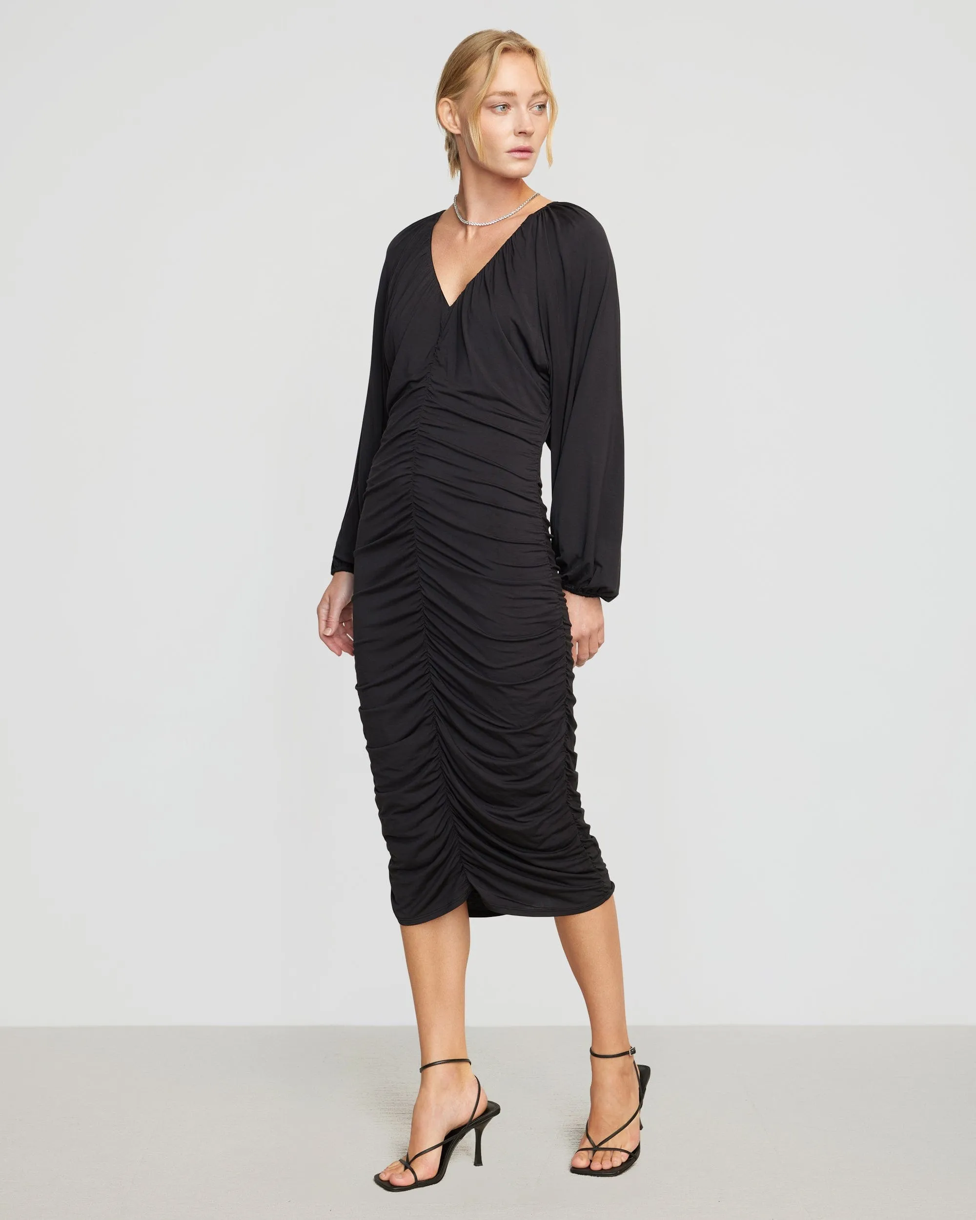 Laini V-Neck Drape Midi Dress