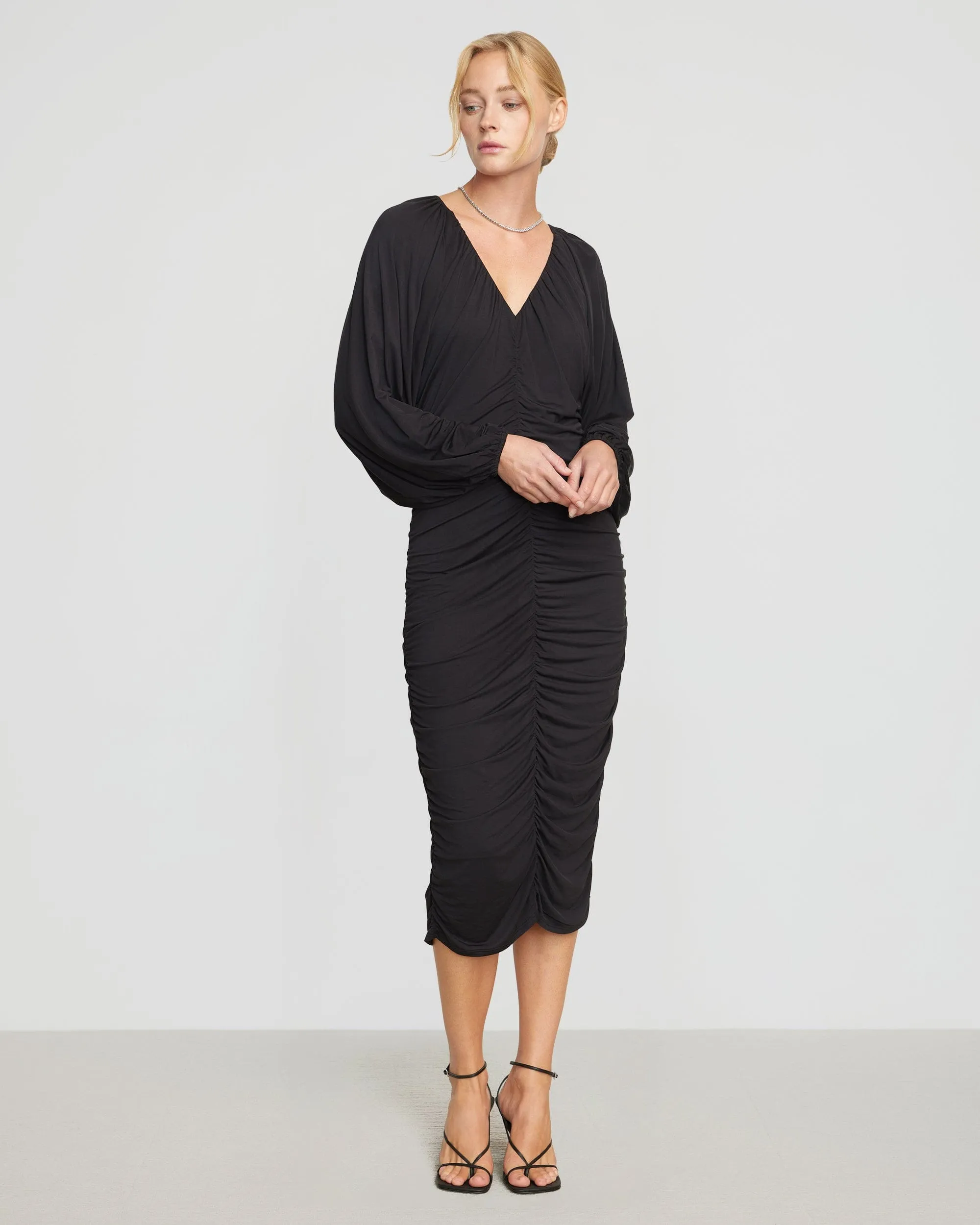 Laini V-Neck Drape Midi Dress