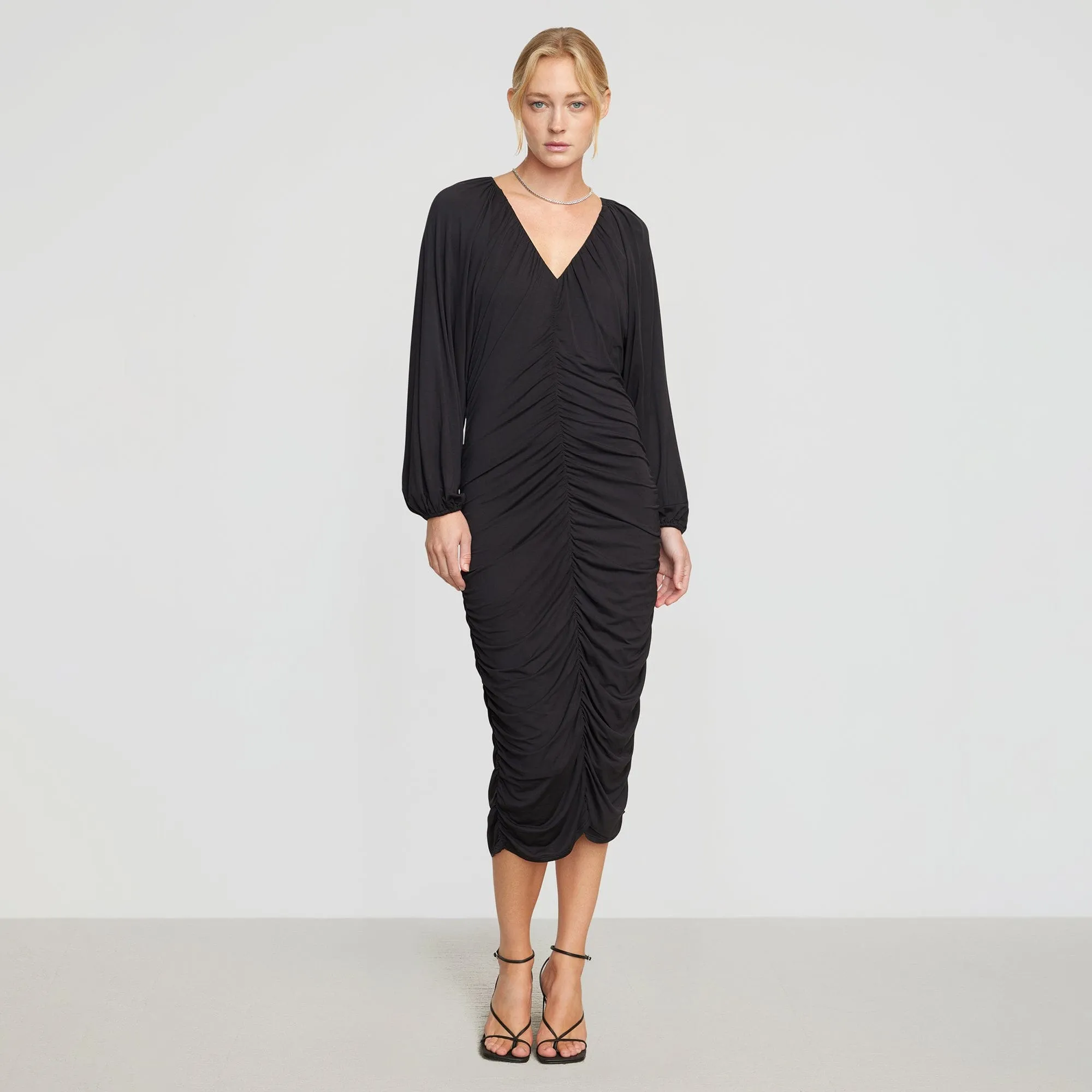 Laini V-Neck Drape Midi Dress